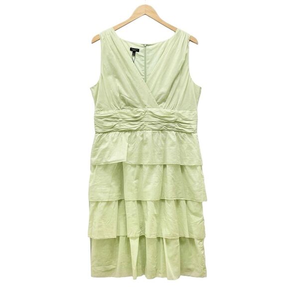 NWT Talbots Sleeveless Dress Women's Size 14 Tiered Ruffled Cotton Celery Green - Picture 12 of 12